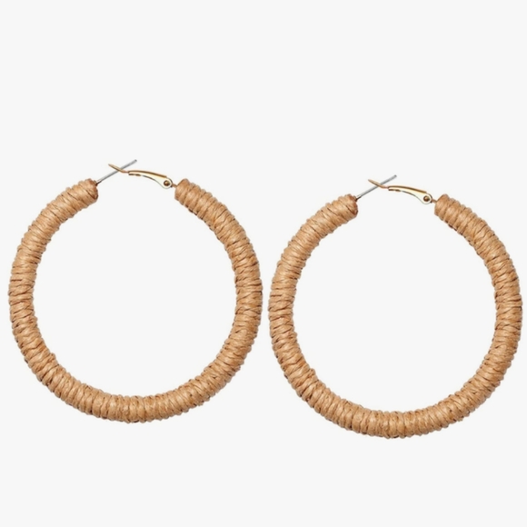 Wicker Rattan Hoops Oversized Statement Earrings Big Botanical Bohemian Hoop - Picture 3 of 5